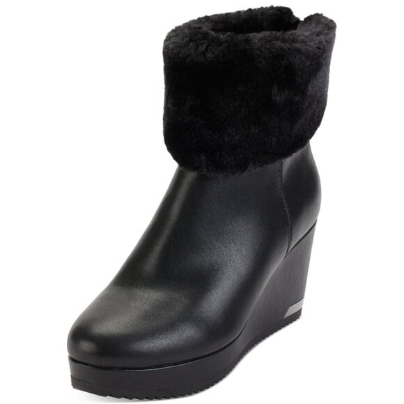 DKNY Womens Nadra Almond Toe Wedge Heel Booties Black Smooth Size 7M NIB - Picture 2 of 5